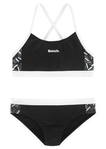 Bench. Kinder Bustier-Bikini, schwarz-weiß, Gr. 122, unifarben mit Farbeinsatz, Polyamid, Bikini-Sets, mit geometrische bedruckten Einsätzen