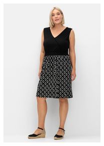 sheego Damen Jerseykleid "Große Größen", schwarz-weiß, feminin, Gr. 44, gemustert, Obermaterial: 95% Viskose, 5% Elasthan, Kleider, in Wickeloptik,