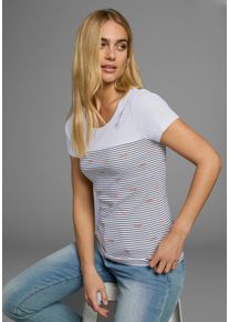 Kangaroos Damen T-Shirt, bunt, casual, Gr. 36, gemustert, Rippware, Obermaterial: 100% Baumwolle, Shirts, Kurzarm, sehr figurbetonte Passform, aus