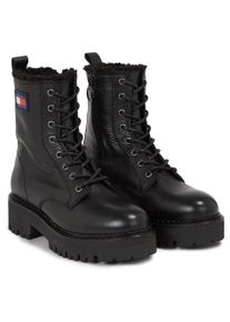 Tommy Jeans Damen Winterstiefelette "TJW URBAN BOOT TUMBLED LTR WL", Gr. 37, schwarz, Leder, unifarben, modisch, Schuhe, Blockabsatz, Plateau,