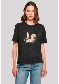 F4NT4STIC Damen T-Shirt "Blumen Osterhasen Ohren Dekor", schwarz, casual, Gr. L, Obermaterial: 100% Baumwolle, Shirts, Premium Qualität