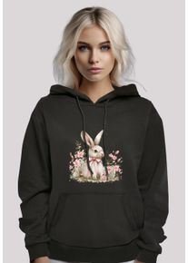 F4NT4STIC Damen Kapuzenpullover "Niedlicher Osterhase mit Blumen", schwarz, casual, Gr. XS, Obermaterial: 65% Baumwolle, 35% Polyester, Pullover,