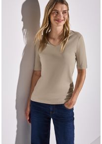 Street One Damen Kurzarmshirt "Style Palmira"coastal beige, casual, Gr. 42, Jersey, Single Jersey, Obermaterial: 50% Baumwolle, 50% Modal, Shirts,