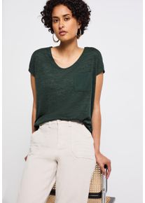 Street One Damen T-Shirt, grün, casual, Gr. 34, Jersey, Obermaterial: 80% Polyester, 20% Viskose, Shirts, im Leinen-Look und mit Brusttasche+ö