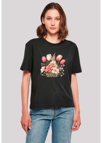 F4NT4STIC Damen T-Shirt "Rosa weißer Frühlingsblumenstrauß", schwarz, casual, Gr. S, Obermaterial: 100% Baumwolle, Shirts, Premium Qualität