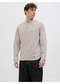Jack & Jones JACK & JONES Herren Langarmhemd "JJESUMMER HALF PLACKET SHIRT LS SN", beige, modisch, Gr. XL, unifarben, Web, Obermaterial: 83% Baumwolle, 17%