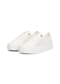Tommy Hilfiger Damen Plateausneaker "VULC EMBROIDERED SNEAKER", Gr. 39, beige, Textil, Lederimitat, sportlich, Schuhe, Freizeitschuh, Halbschuh,