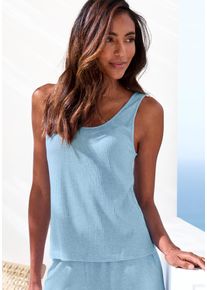 s.Oliver Damen Pyjamaoberteil, Gr. 36, blau, Rippware, Obermaterial: 92% Modal, 8% Elasthan, meliert, Basic, Shirts, in elastischer Rippware