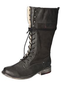Mustang Shoes Damen Winterstiefel, Gr. 37, grau, Lederimitat, klassisch, Schuhe, Blockabsatz, Schnürstiefel, Langschaftstiefel, Innenreißverschluss
