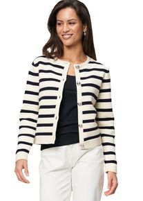 Zero Damen Strickjacke "Zero Strickjacke gestreift mit Knopfleiste", weiß, casual, Gr. 44, gestreift, Strick, Obermaterial: 60% Baumwolle (Organic),