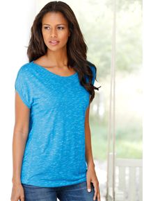 Lascana Damen Kurzarmshirt "mit Schulterraffung", blau, casual, Gr. 36, meliert, Obermaterial: 90% Viskose, 10% Polyester, Shirts, aus weicher