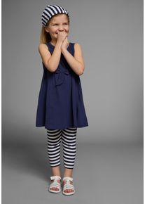 Kidsworld Mädchen Kleid, Leggings & Haarband "3tlg. Set: Kleid, Capri und Haarband geringelt", blau, Basic, Gr. 92, unifarben, gestreift, Jersey,