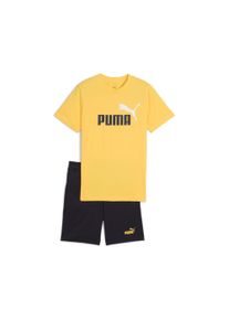 Puma Kinder Trainingsanzug "ESS 2 COLOR NO. 1 LOGO TEE AND SHORTS SET B", gelb, sportlich, Gr. 152, bedruckt, Jersey, Obermaterial: 100% Baumwolle,