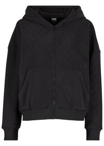 Urban Classics Damen Sweatjacke "Urban Classics Ladies Jacquard Velvet Oversized Zip Hoody", schwarz, Gr. XL, 100% Polyester, Sweatjacken