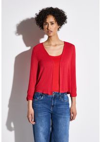 Street One Damen Cardigan, rot, casual, Gr. 42, unifarben, Stoff, 91% Viskose, 9% Elasthan, Strickjacken, mit 3/4 Ärmeln