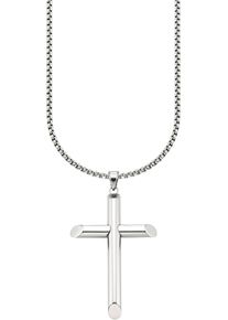 Bruno Banani Damen Kette mit Anhänger "Schmuck Geschenk Halsschmuck Halskette mit Anhänger großes Kreuz", Edelstahl, L: 70cm B: 3,4mm, silber,