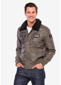 Cipo & Baxx CIPO & BAXX Herren Lederimitatjacke "Jacke", beige, casual, Gr. L, unifarben, 47% Polyurethan;43% Polyester;10% Baumwolle, Jacken, mit coolen Patches