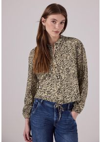 Damen Langarmbluse, braun, casual, Gr. 40, STREET ONE STUDIO, gemustert, Stoff, 80% Viskose, 20% Polyamid, Blusen, mit Tunnelzug am Saum