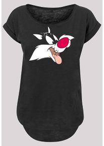 F4NT4STIC Herren Kurzarmshirt "F4NT4STIC Damen Looney Tunes Sylvester with Ladies Long Slub Tee", schwarz, casual, Gr. S, unifarben, 100% Baumwolle,