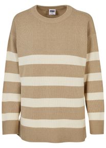 Urban Classics Damen Rundhalspullover "Urban Classics Damen Ladies Striped Knit Crew Sweater", beige, klassisch, Gr. L, gestreift, 60% Baumwolle, 40%