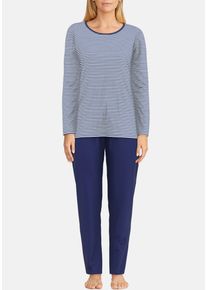 Götzburg GÖTZBURG Damen Pyjama "Alexandria", Gr. 40, blau, Single Jersey, Obermaterial: 100% Baumwolle, unifarben, gestreift, casual, Homewear-Sets, mit
