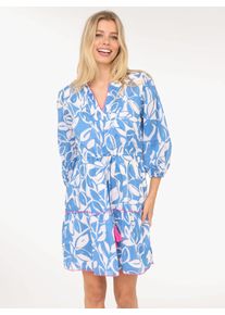 Zwillingsherz Damen Sommerkleid ""Blätter Zweifarbig"", blau, modisch, Gr. M, gemustert, Web, Obermaterial: 100% Baumwolle, Kleider, mit Tasseln und