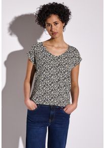 Street One Damen Hemdbluse, blau, casual, Gr. 40, gemustert, Stoff, 100% Viskose, Blusen, mit Rundhalsausschnitt
