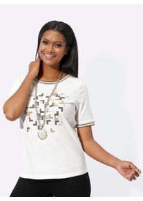 Inspirationen Damen Kurzarmshirt "Rundhals-Shirt", beige, Gr. 38, gemustert, mehrfarbig, bedruckt, 50% Baumwolle, 50% Modal, Shirts