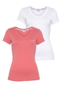 Kangaroos Damen V-Shirt, pink, Basic, Gr. 48, unifarben, kontrastfarbene Details, Rippware, Obermaterial: 100% Baumwolle, Shirts, Kurzarm,