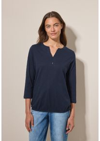 Cecil Damen 3/4-Arm-Shirt, blau, casual, Gr. XS, unifarben, Web, 100% Baumwolle, Shirts, mit 3/4 Ärmeln