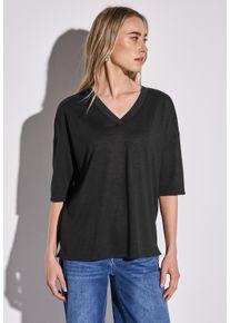 Street One Damen T-Shirt, schwarz, casual, Gr. 34, unifarben, Stoff, 80% Polyester, 20% Viskose, Shirts, mit Seitlichen Einschlitzen am Saum