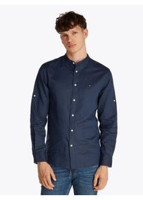Tommy Hilfiger Herren Langarmhemd "LINEN BLEND MAO COLLAR SHIRT", blau, casual, Gr. L, Web, Obermaterial: 57% Baumwolle, 43% Leinen, Hemden