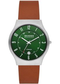 Skagen Damen Quarzuhr "SUNDBY", braun, Armbanduhren, Armbanduhr, Herrenuhr, Damenuhr, Datum, Titan, Lederarmband