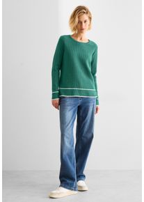 Street One Damen Strickpullover, grün, casual, Gr. M, unifarben mit Farbeinsatz, Web, 100% Baumwolle, Pullover, aus Feinstrick
