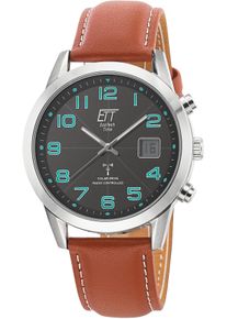ETT Herren Funkuhr "Basic", braun, Armbanduhren, Armbanduhr, Herrenuhr, Datum, Solar, Lederarmband