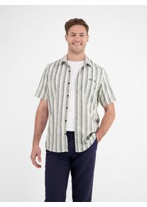 Lerros Herren Kurzarmhemd "Lerros Kurzarmhemd in weicher, gestreifter Strukturqualität", blau, Gr. M, 60% Polyester, 40% Baumwolle, Hemden