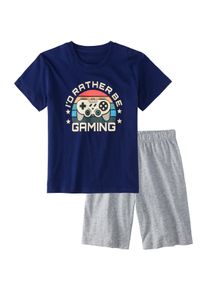 Kinder Pyjama, AUTHENTIC LE JOGGER, Gr. 122, blau, Jersey, Obermaterial: 100% Baumwolle, meliert, Basic, Homewear-Sets, Schlafanzug mit großem Gaming