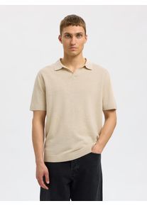 Selected Homme Herren Poloshirt "SLHMATTIS SS KNIT SUN OPEN POLO NOOS", beige, modisch, Gr. XL, unifarben, Strick, Obermaterial: 65% Baumwolle, 35%
