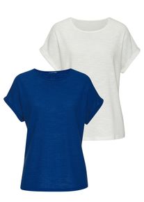 Vivance Damen T-Shirt "aus bügelfreiem Strukturstrick", blau, Basic, Gr. 36, Strukturmuster, unifarben, Strick, Obermaterial: 65% Polyester