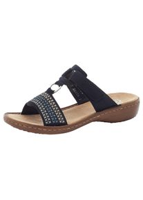 Rieker Damen Pantolette, Gr. 40, blau, Nubuklederimitat, kontrastfarbene Details, klassisch, Schuhe, Keilabsatz, Sommerschuh, Schlappen mit schöner
