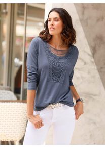 Inspirationen Damen Spitzenshirt "Shirt", blau, Gr. 36, unifarben, 50% Baumwolle, 50% Modal, Shirts