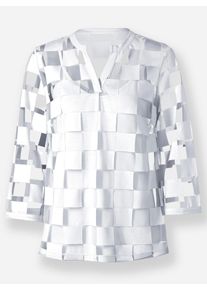 Heine Damen Rundhalsshirt "Shirt", weiß, Gr. 40, gemustert, kariert, 50% Polyester, 50% Viskose, Shirts