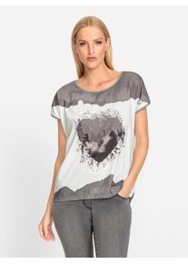 Heine Damen Rundhalsshirt "Druck-Shirt", grau, Gr. 38, gemustert, 95% Polyester, 5% Elasthan, Besatz:100% Baumwolle, Shirts