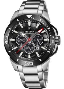 Festina Herren Chronograph "Chrono Bike", silber, Armbanduhren, Armbanduhr, Quarzuhr, Herrenuhr, Stoppfunktion, bis 10 bar wasserdicht