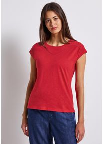 Street One Damen T-Shirt, rot, casual, Gr. 44, unifarben, Web, 50% Modal, 50% Baumwolle, Shirts, mit Materialmix