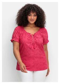 Damen Tunika "Große Größen", pink, feminin, Gr. 54, sheego by Joe Browns, unifarben, Obermaterial: 100% Baumwolle, Tuniken, mit Lochstickerei und