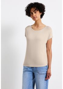 Street One Damen T-Shirt, beige, casual, Gr. 44, unifarben, Stoff, 95% Viskose, 5% Elasthan, Shirts, mit Materialmix