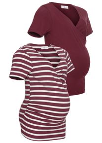 Neun Monate Damen Umstandsshirt "2er Pack T-Shirts für Schwangerschaft und Stillzeit", rot, modisch, Gr. 44, unifarben, geringelt, Jersey,