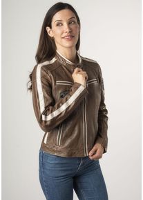 Mauritius Damen Lederjacke "MWHighwalie", braun, modisch, Gr. XS, kontrastfarbene Details, Obermaterial: 100% Schafsleder. Futter: 100% Baumwolle.