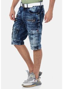 Cipo & Baxx CIPO & BAXX Herren Stoffhose "Shorts", blau, Gr. 32, unifarben, 100% Baumwolle, Hosen, mit vielen Details